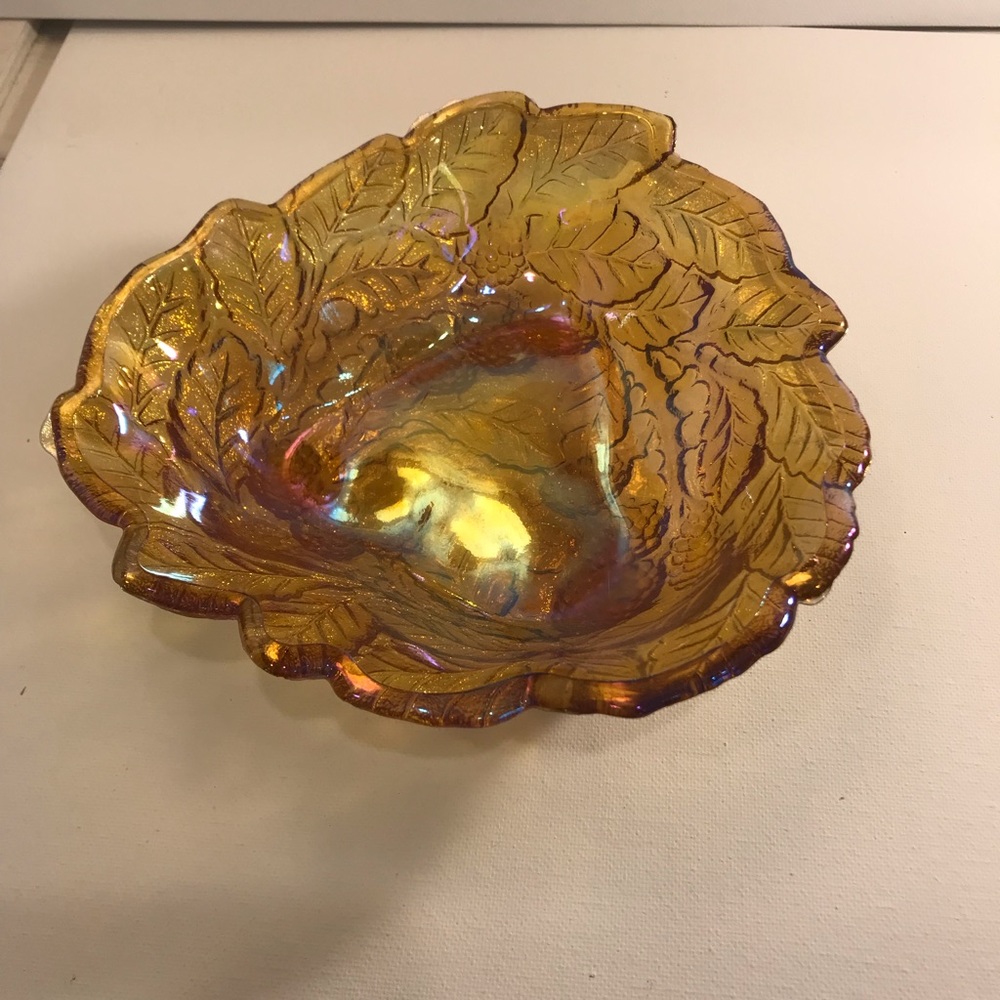 Carnival glass dish-Indiana Amber